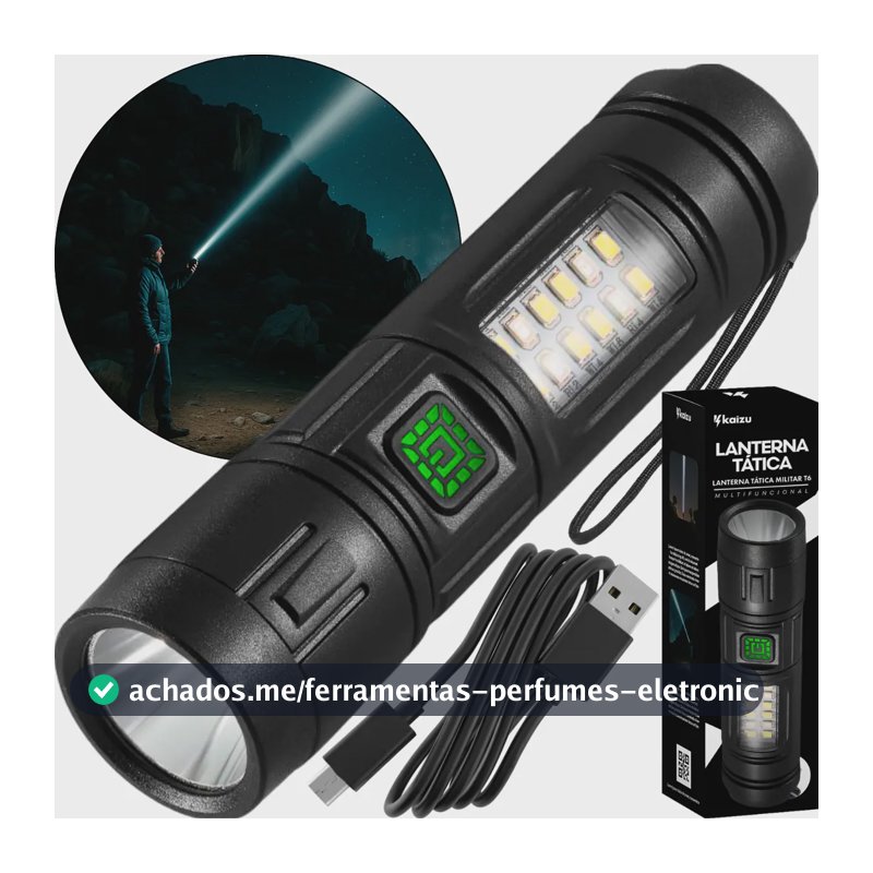 Lanterna Tatica Militar Ultra Led Potente Longo Alcance USB Tipo C Bateria Recarregavel Profissional