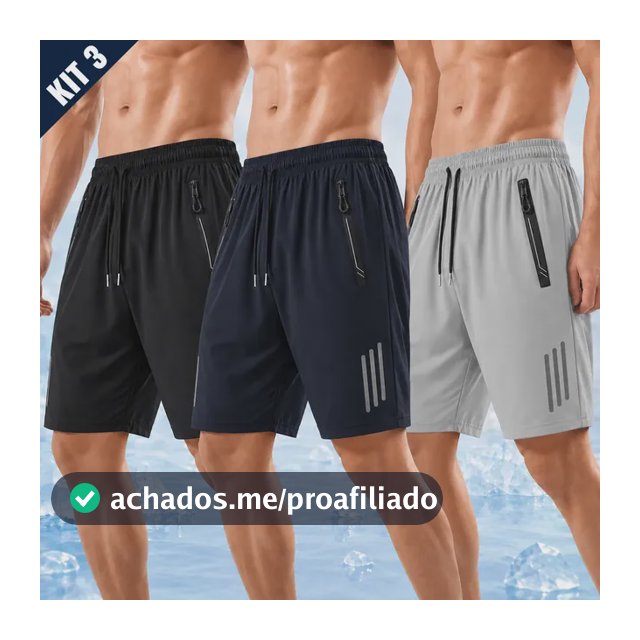 Kit 3 Bermuda Masculina Short Tactel Secagem Rápida Academia
