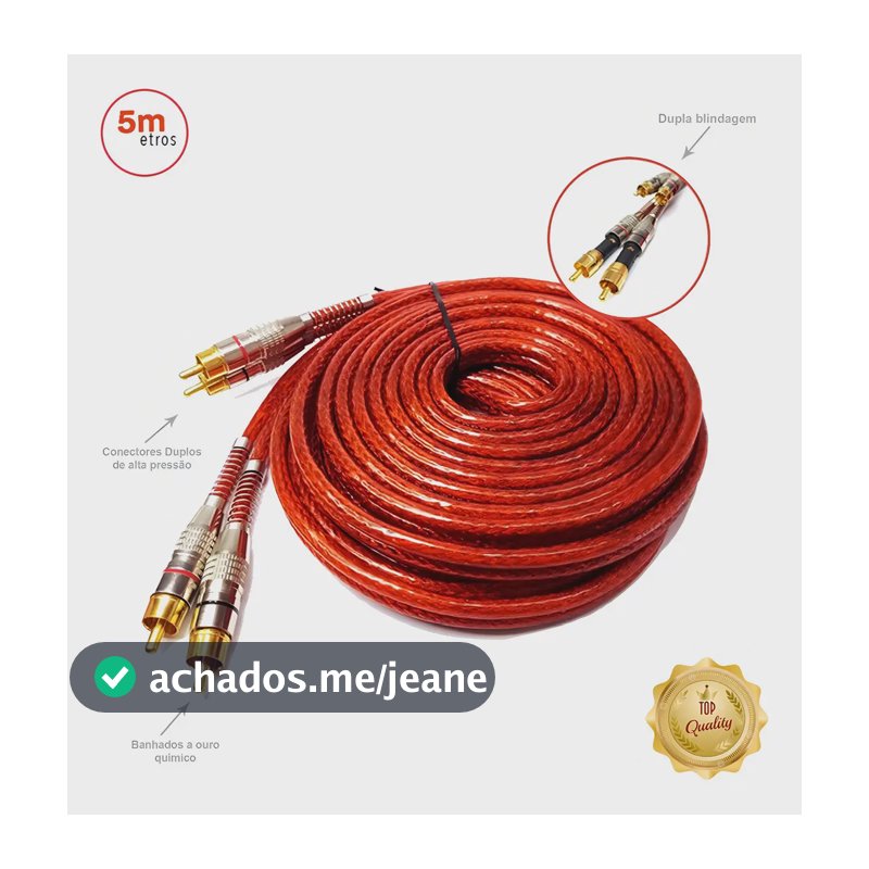 Tech One Svart Cabo Rca Prime Dupla Blindagem Cobre 5 Metros 5mm Vermelho