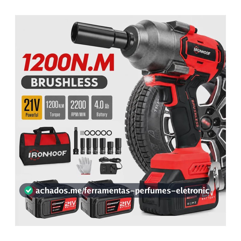 1200nm Chave De Impacto Bateria Brushless Parafusadeira Com 2 Baterias