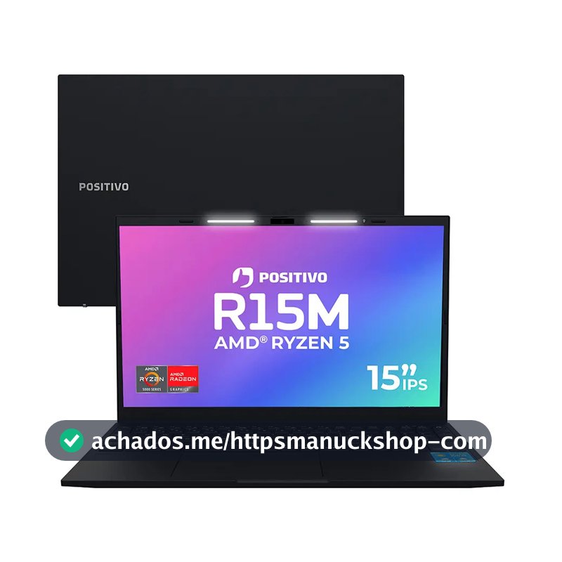 Notebook Positivo Vision R15M AMD Ryzen 5-5625U Linux 8GB RAM 256GB SSD Wi-Fi 6 Tela 15” Full HD IPS Antirreflexo - Minitela 1,54" - Lumina Bar com 3 Níveis Permite upgrade de memória RAM e SSD Preto