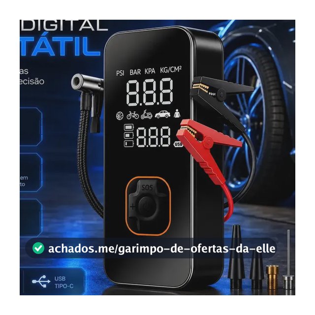 Bomba Elétrica Portátil Digital Para Encher Pneu De Carro Moto Bicicleta Inflador Automotivo Cor Preto