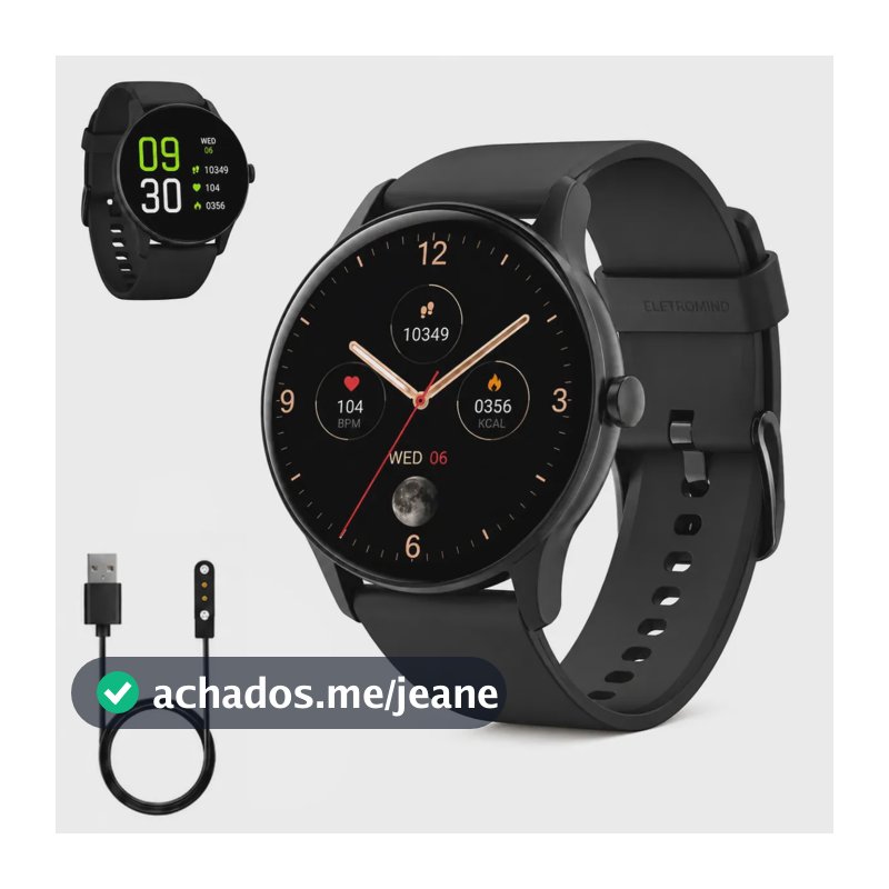 Smartwatch Inteligente Relógio À Prova Dágua Ip68 Bluetooth Masculino Feminino Resistente Agua Chamadas Redondo Monitoramento Sono Saúde Esporte Preto Eletromind