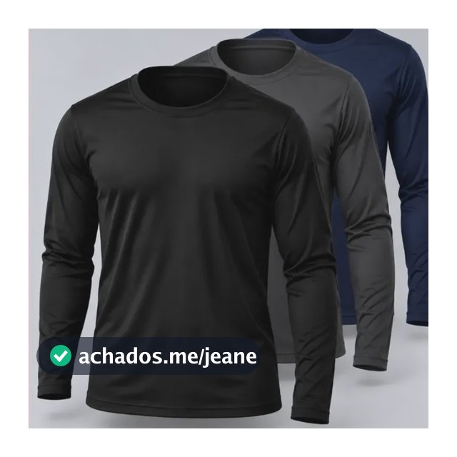 Kit 3 Camisas Uv50+ Segunda Pele Masculina Manga Longa Preto Azul-marinho E Cinza P