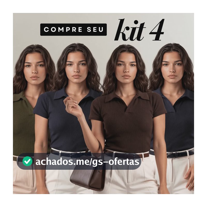 Kit 4 Camisa Gola Polo Feminina Canelada Manga Curta Lisa Dois Pretos Marrom E Verde P/m (36/42) Liso
