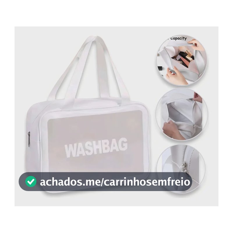 Bolsa Feminina Transparente Necessaire Maquiagem Grande Cor Branco