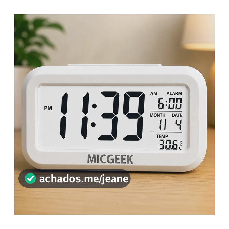 Relógio Digital Despertador Mesa Cabeceira Quarto Idoso Cor Branco MICGEEK