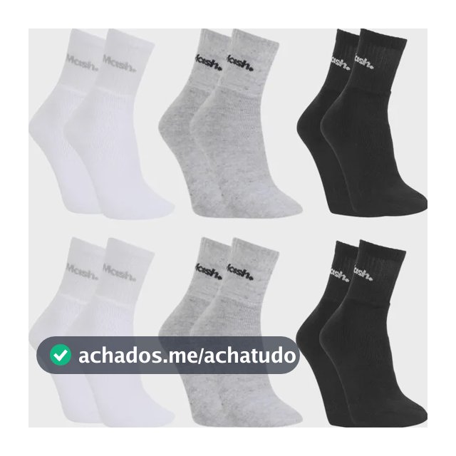 Kit 6 Pares De Meias Esportivas Mash Em Algodão Cano Médio