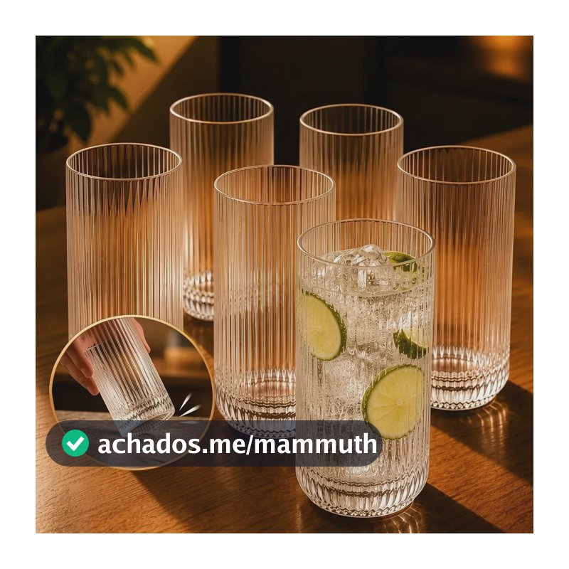 Jogo 6 Copos De Vidro Grosso Canelado 430ml Água Suco Luxo Incolor