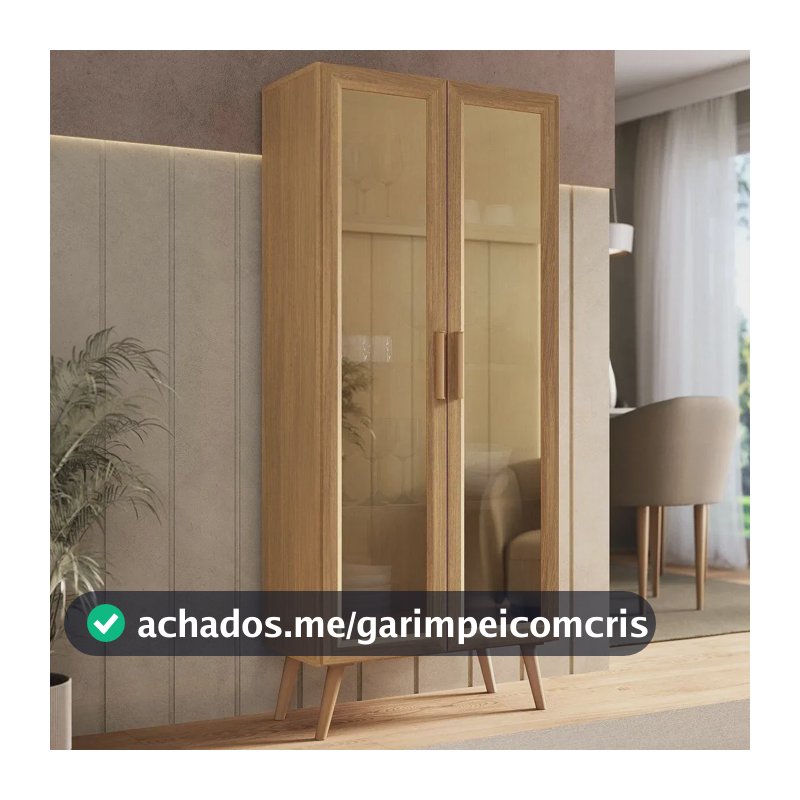 Cristaleira com 2 Portas de Vidro Retrô 68cm Urban Multimóveis MP6040 Madeirado
