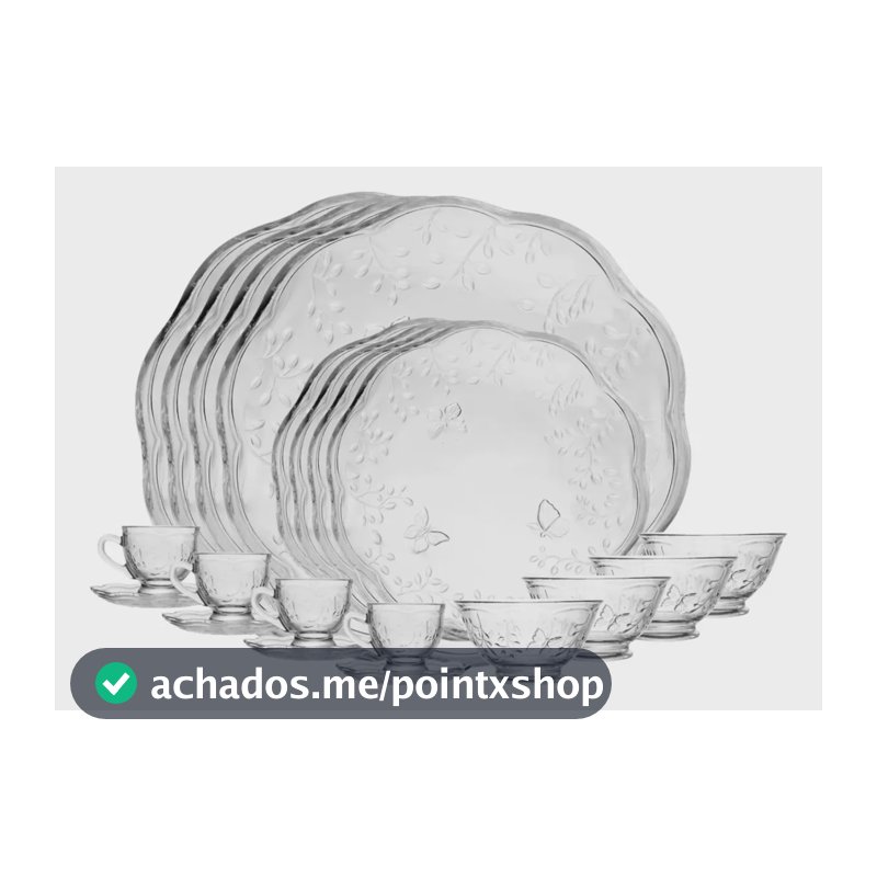 Jogo Jantar 20 Pecas Cristal Ecologico Completo Transparente Cristal Butterfly