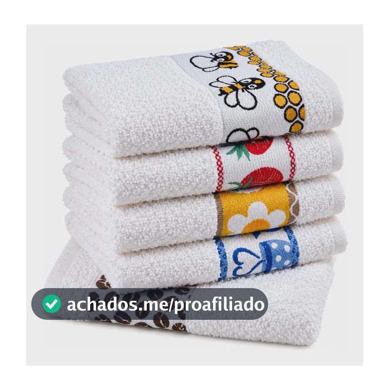Pano de Prato Atoalhado Atacado Laune Gourmet Kit com 5 peças cor Branco Desenho Sortidos Laune Haus