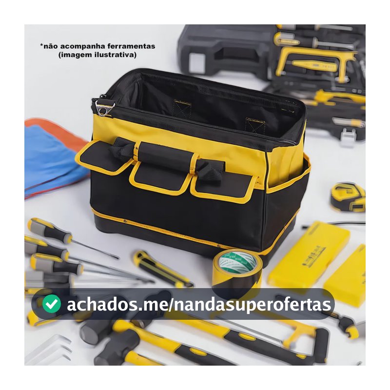 Bolsa de Ferramentas Profissional B-Tek, de Poliéster Preto e Amarelo, com 16 Bolsos