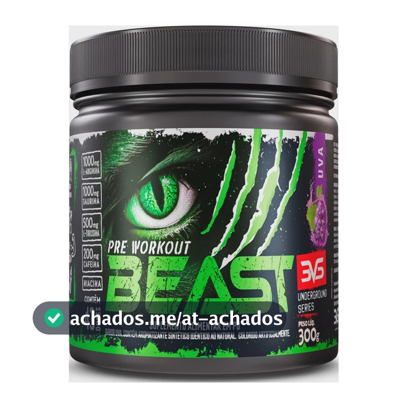 Pré-treino Beast 300g Sabor: Uva - Ultra Concentrado - Promove Vasodilatação, Recuperação Energética, Aumento De Óxido Nítrico, Desintoxicação E Melhora De Concentração E Foco