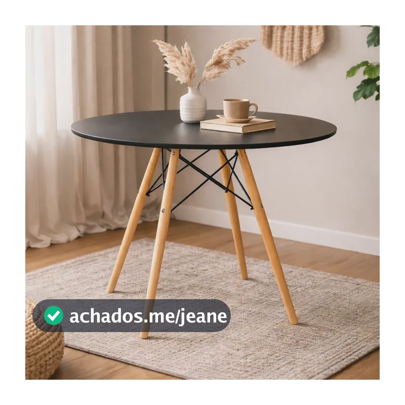 Mesa Jantar Redonda Charles Eames Eiffel Merlink 90cm Cor Preto