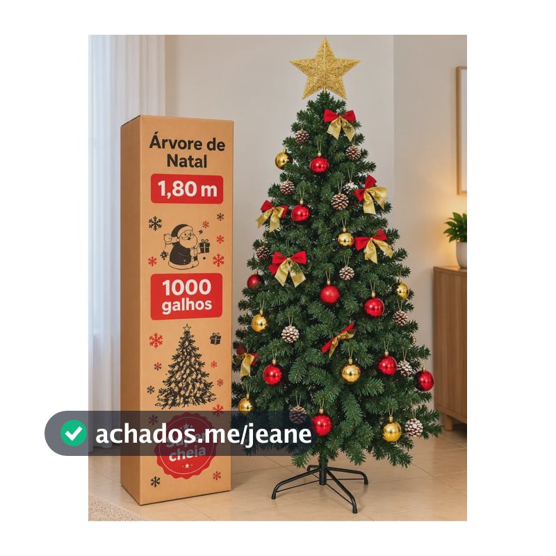 Árvore de Natal Verde Pinheiro Realista Premium 1,80 M grande com 1000 Galhos Cheia e Pé de Ferro Premium Luxo Natalina para decorar