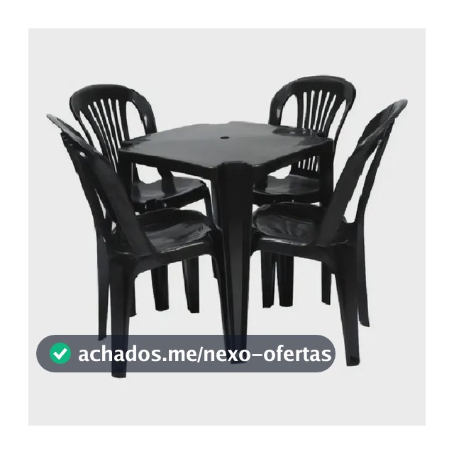 JR GOLD Kit Mesa Plástico Quadrada Preta com 4 Cadeiras Bistrô 70cm