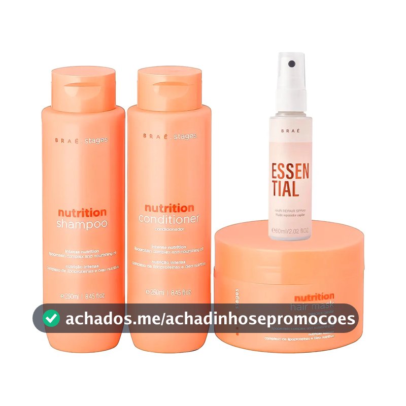 Kit Braé Stages Nutrition Shampoo,cond,másc + Essential 60ml