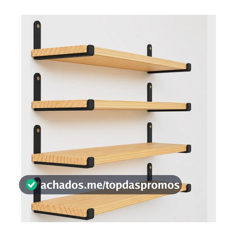 Kit 4 Prateleiras De Parede Em Madeira Macica E Ferro Preto Preto E Madeira