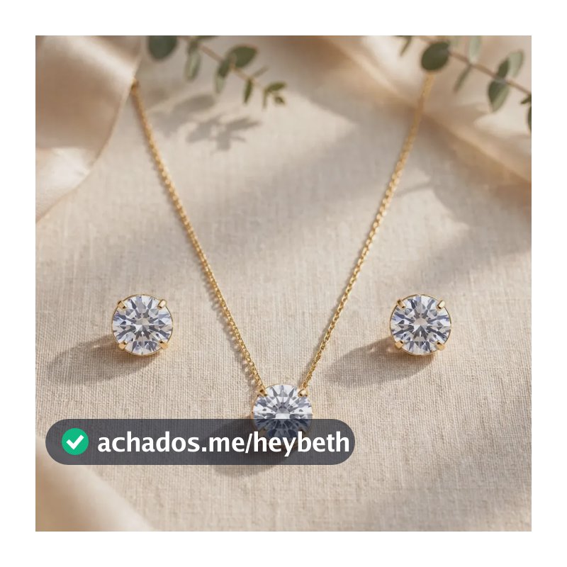 Conjunto de Colar e Brinco Ponto de Luz com Zircônia Banhado a Ouro 18K para Presente