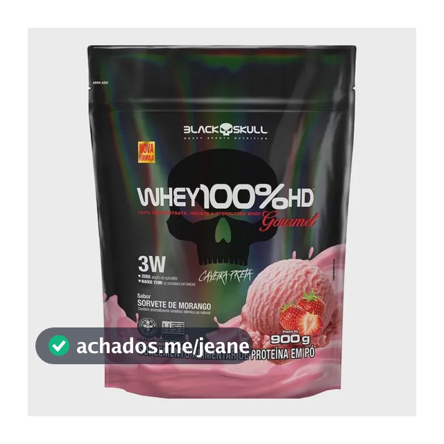 Whey 100%hd Gourmet 900g Refil Black Skull Sabor Morango Sorvete De Morango