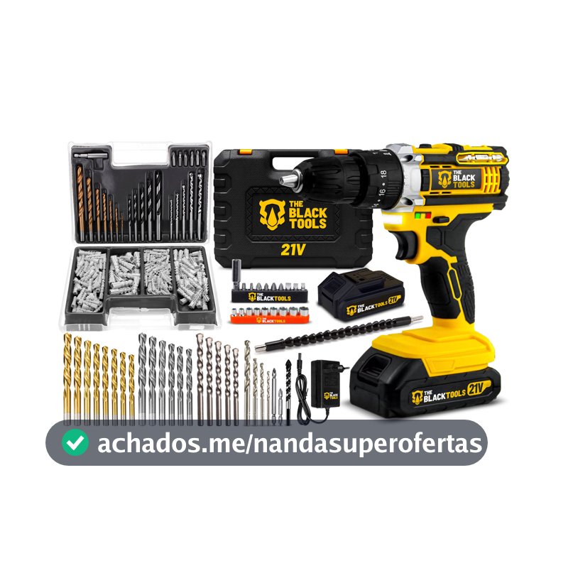 Parafusadeira Furadeira De Impacto Profissional 21v Tb21pw Com Kit Brocas E Buchas 300 Peças The Black Tools