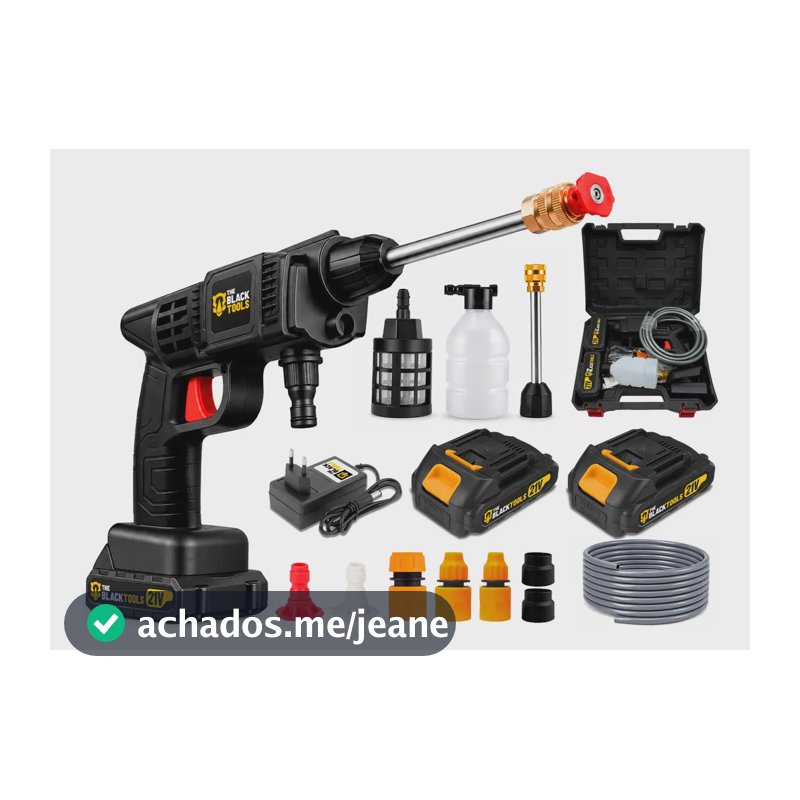 Lavadora Lava Jato Portátil Alta Pressão 2 Baterias 21V Recarregável Com Maleta Completa Bivolt TPW600 The Black Tools