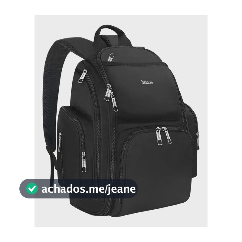 Mochila Maternidade Mancro para Bebê, Poliéster Preto com Trocador e Bolsos Térmicos
