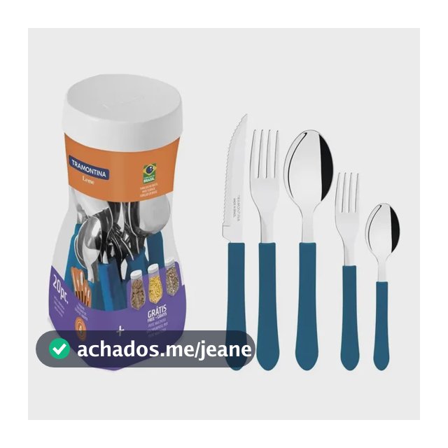 Jogo De Talheres Tramontina Leme 20 Pçs Aço Inox Azul