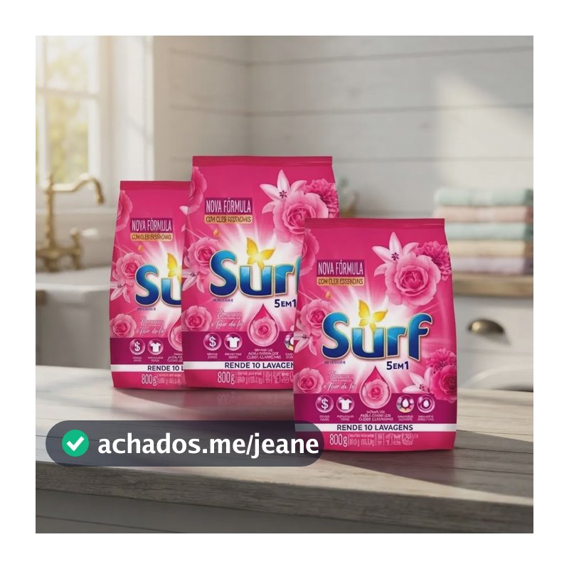 Kit 3 Unidades Sabão Em Pó Surf 5 Em 1 Flor De Rosas 800g
