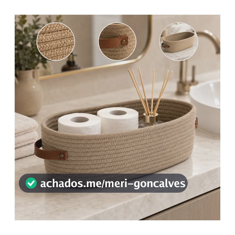 Cesto Organizador Multiuso Em Algodão Trançado Decorativo Premium Com Alças De Couro Para Brinquedos E Roupas