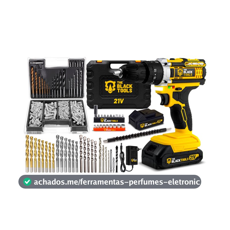 Parafusadeira Furadeira De Impacto Profissional 21v Tb21pw Com Kit Brocas E Buchas 300 Peças The Black Tools
