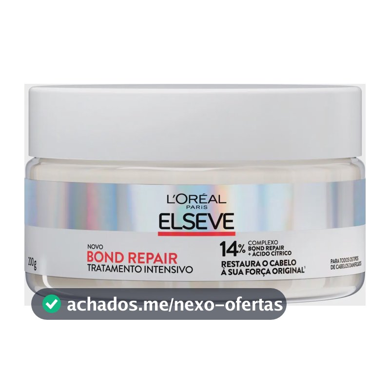 L'Oréal Paris Elseve Bond Repair Máscara de Tratamento Intensivo, com Ácido Cítrico e Glicina, Repara Ligações Capilares Quebradas, Reconstrução Profunda de Fios Danificados, 200g
