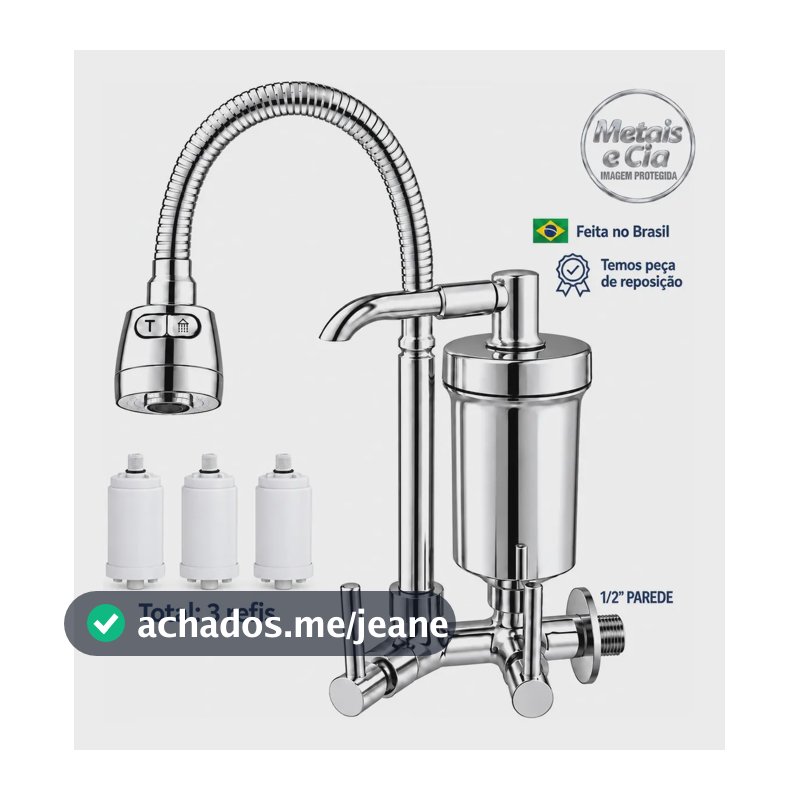 Torneira Com Filtro Cozinha Parede Gourmet Flexível Filtro 3 Refis Cromado Bica Cozinha Purificador de Agua