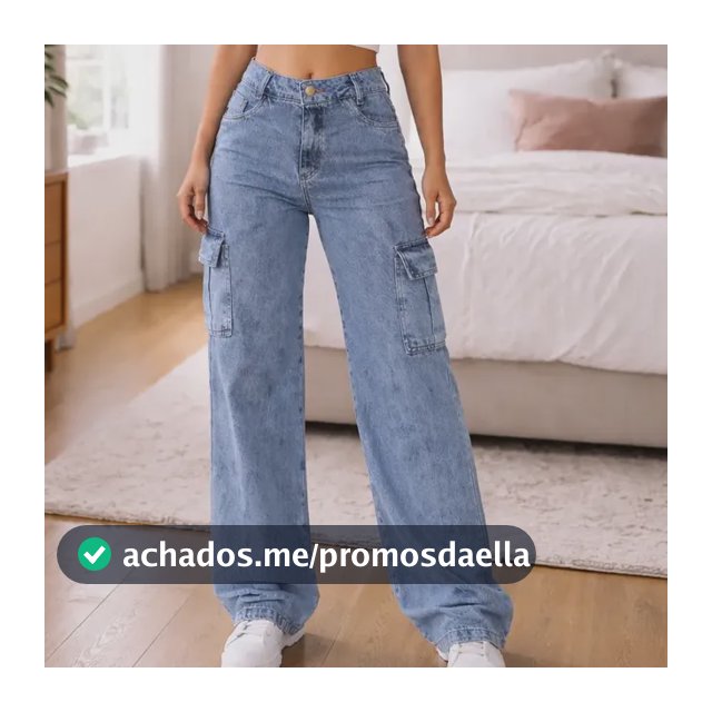 Calça Cargo Feminina Wide Leg Cintura Alta Jeans  Stillger