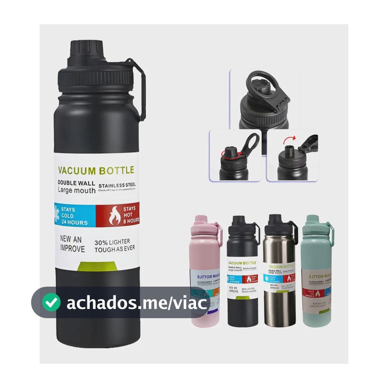 800mlgarrafa Térmica Água Squeeze Inox Academiaquente E Frio Preto