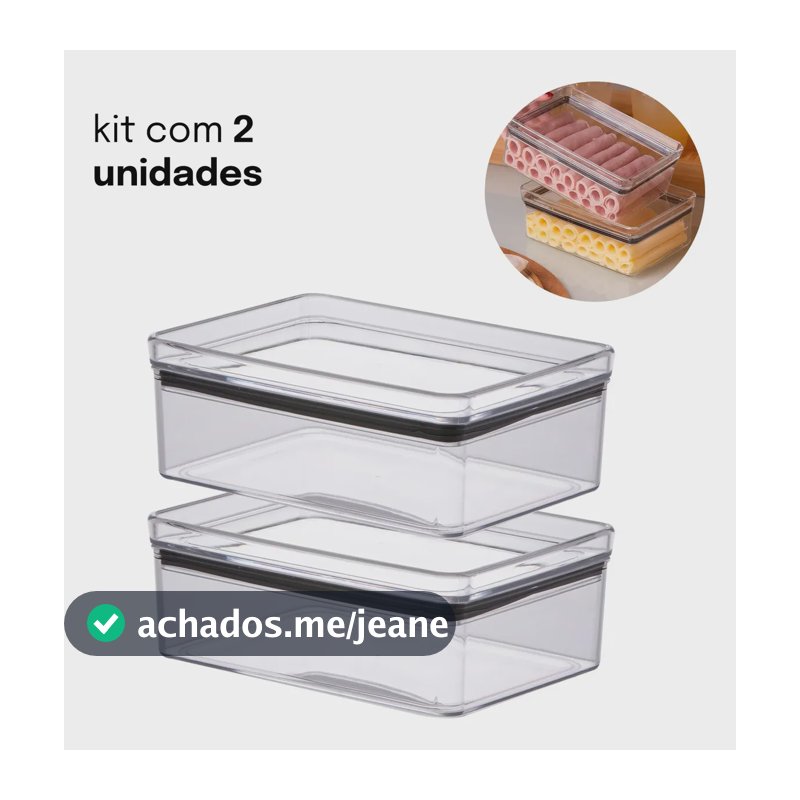 Kit 2 Potes Herméticos Porta-Frios Paramount 770ml Transparentes Cristal Empilháveis para Presunto, Queijo e Muçarela