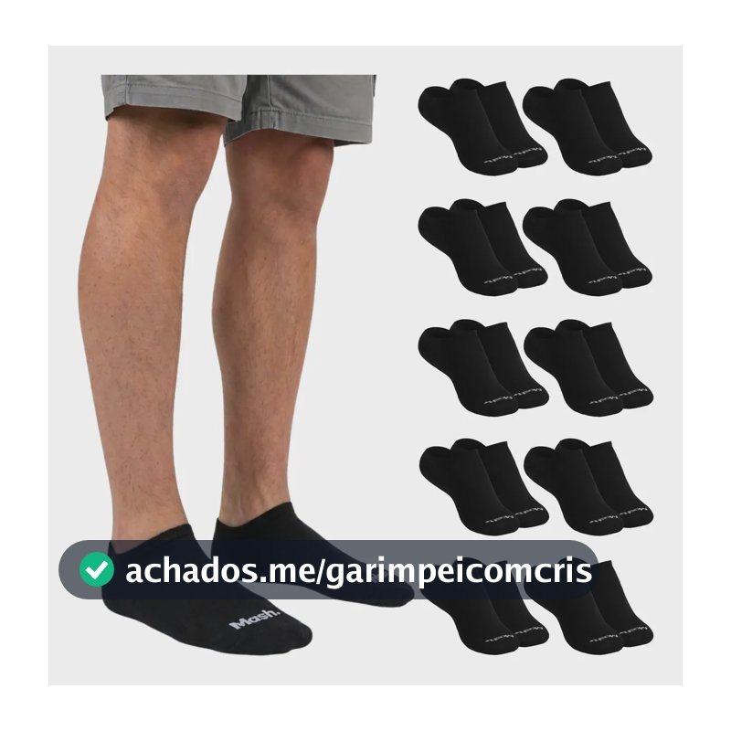 Kit 10 Pares Meia Invisível Soquete Algodão Confortável Mash 10 Pretas Meia Invisível Meia Cano Curto Meia Masculina Meia Feminina G ( 39 A 44 ) Meia Masculina Meia Feminina Meia Algodão