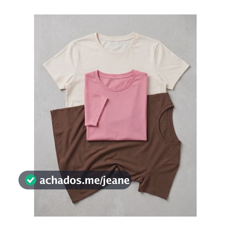 Kit 3 Camisetas Femininas Básicas Manga Curta Balse Off White / Marrom / Rosa P