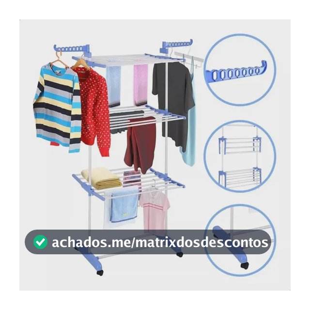 Varal De Chão Grande De Roupas 3 Andares Dobrável Cor Azul Kontuz 170 cm