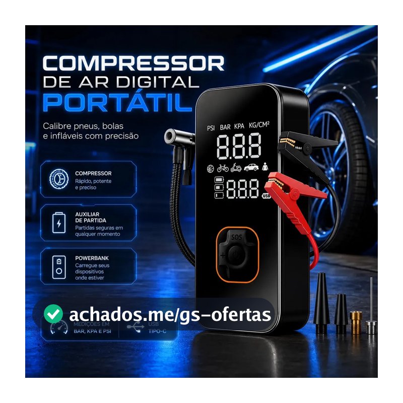 Bomba Elétrica Portátil Digital Para Encher Pneu De Carro Moto Bicicleta Inflador Automotivo Cor Preto