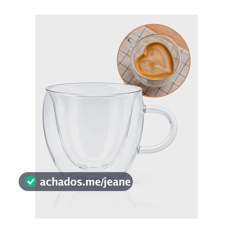 Caneca Xícara Vidro Parede Dupla Coração 250ml Café Chá Transparente