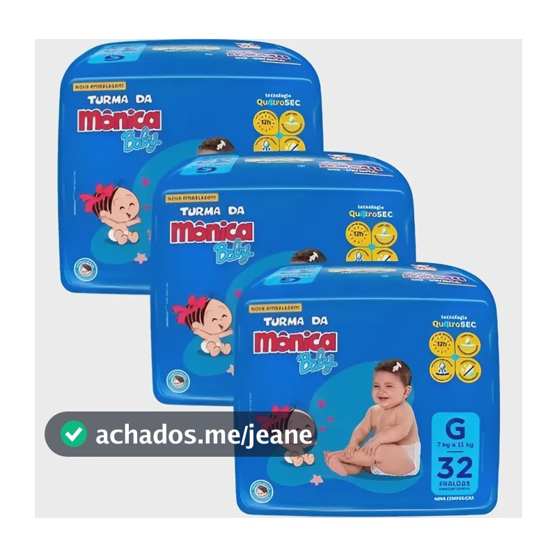 Kit 3 Fraldas Turma Da Mônica Mega G - 96 Tiras