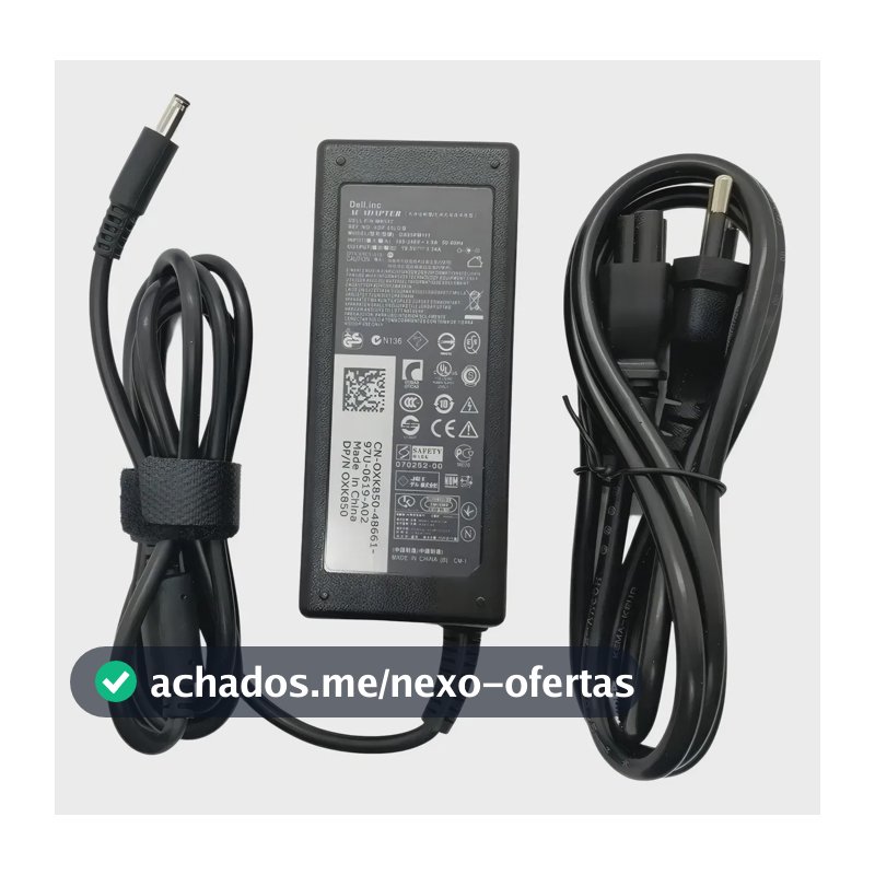 Fonte Carregador Notebook Dell 19.5v3.34a 65w Pino Fino Ultra 4.5x3.0 Bivolt Cor Preto