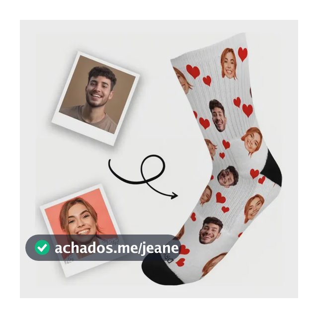 Meia Personalizada Com Foto - Casal Coração - Dia Namorados