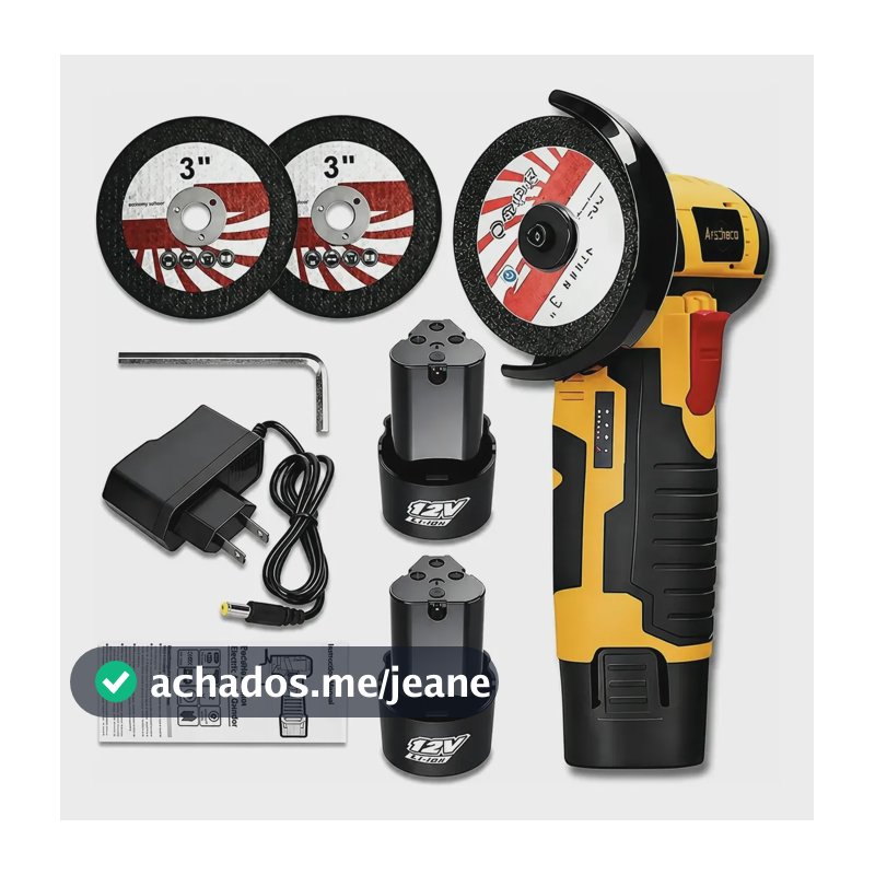 Mini Esmerilhadeira Lixadeira Angular 2 Baterias + 2 Discos Amarelo 12v