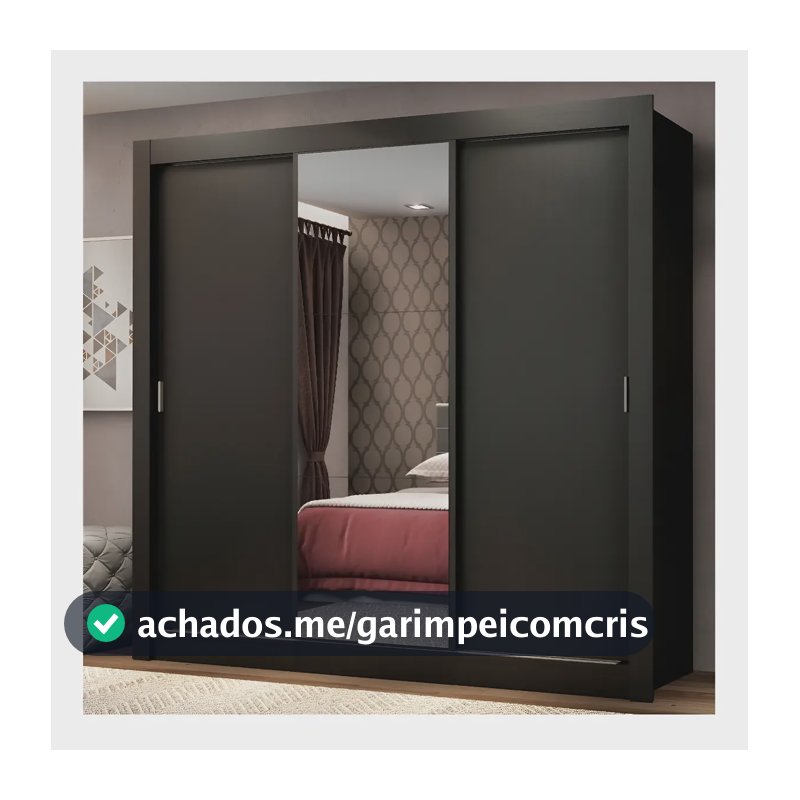 Guarda Roupa Casal Mônaco Madesa 3 Portas Correr Espelho P Cor Preto