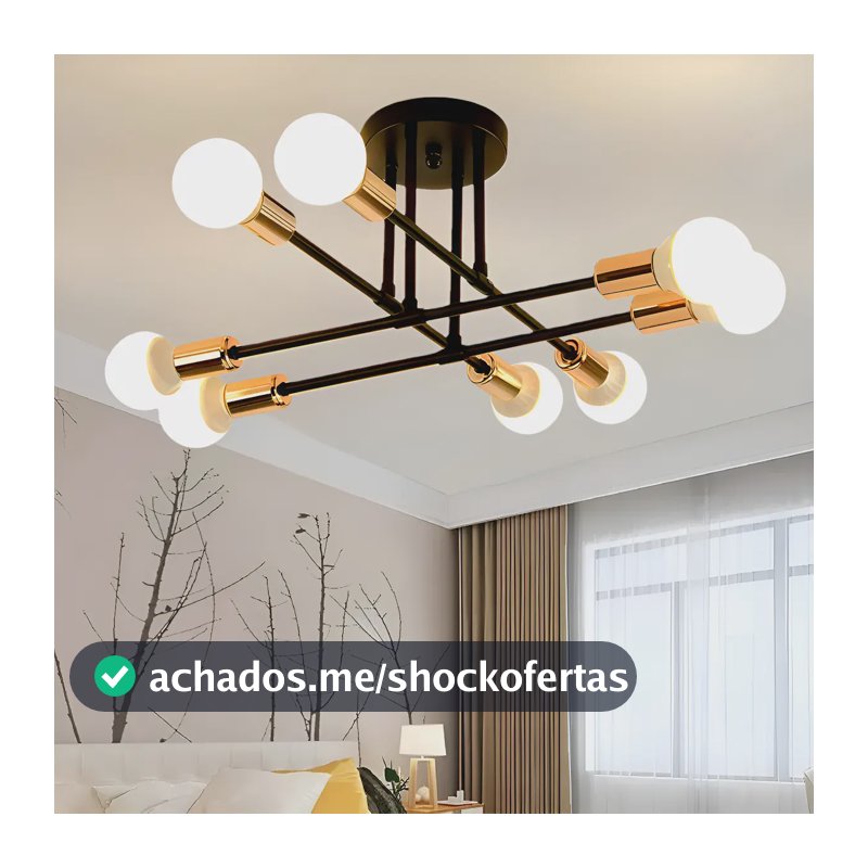 Luminária Lustre Teto Moderno Para Cozinha Sala 8 Cabeças 127/220v Preto/dourado