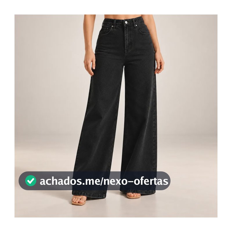 Calça Jeans Pantalona Wide Leg Barra Larga Cintura Alta 100%