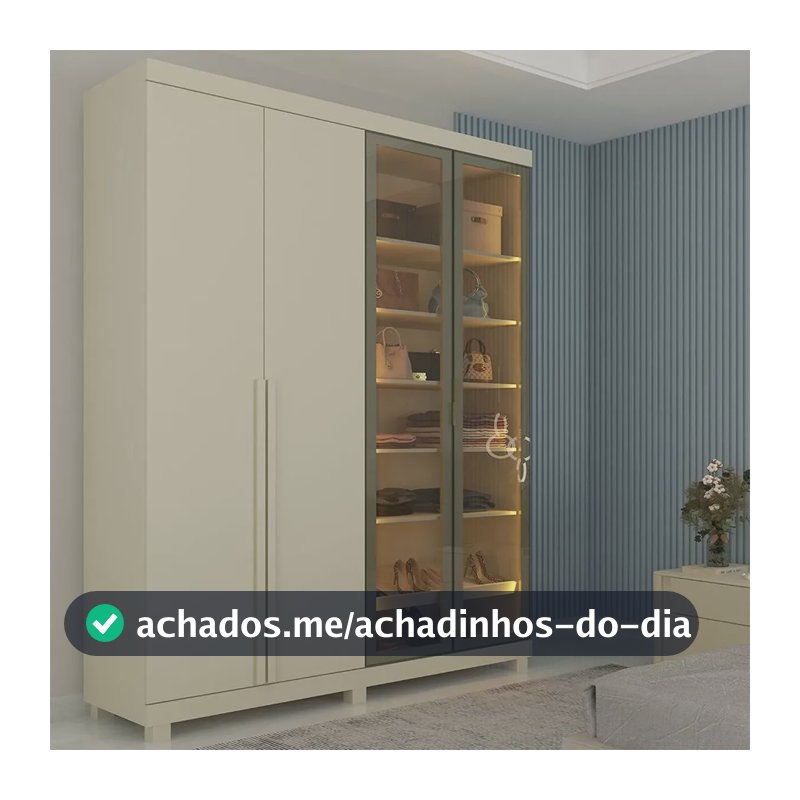Guarda-roupa Solteiro 4 Portas Com 2 Portas Reflecta Off White